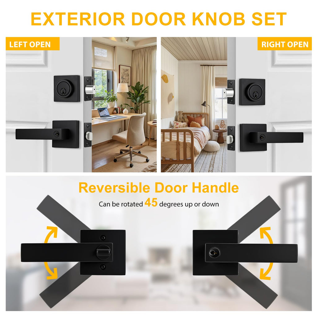 2Pack Black Exterior Door Lock Set with Deadbolt, Keyed Alike Entry Lockset