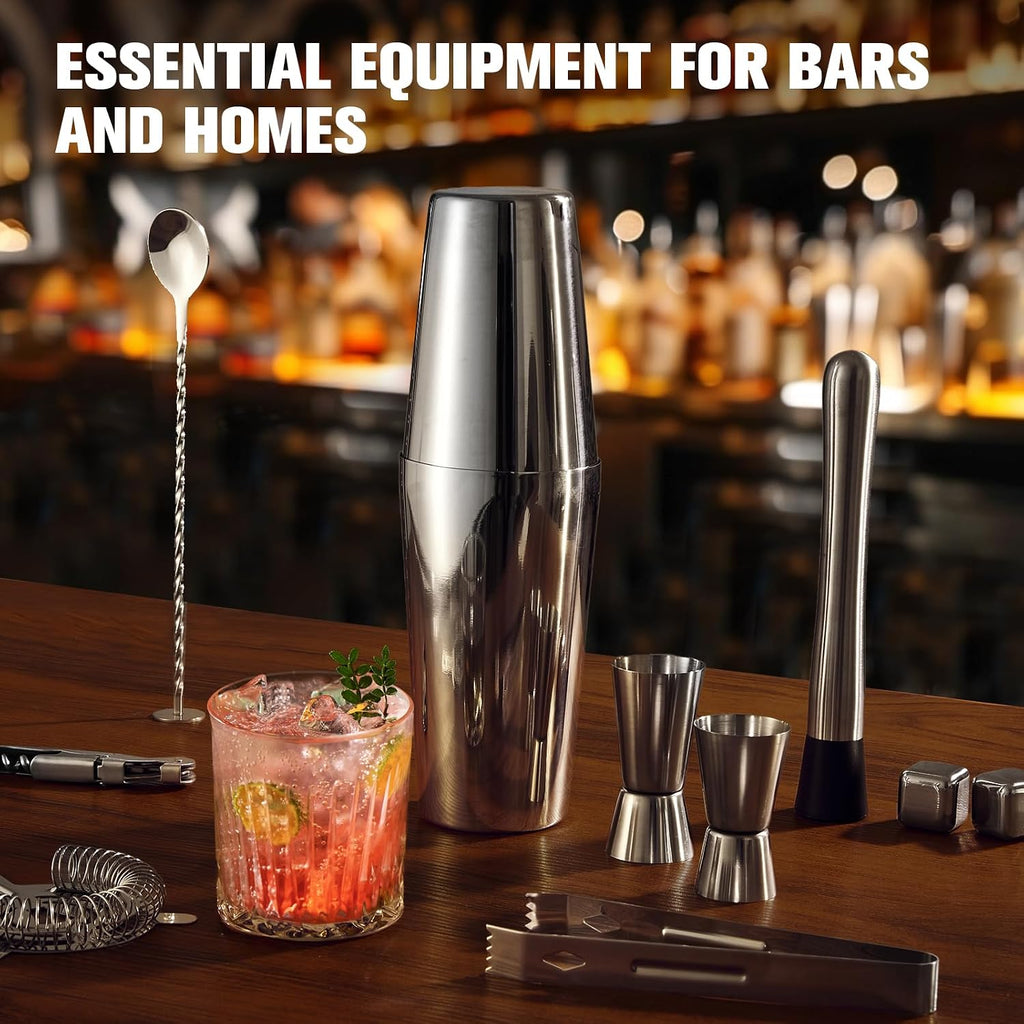 Cocktail Shaker Set, Bartender Kit with Stand Silver - Set of 23