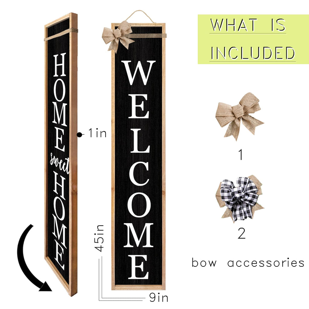 Outdoor 2in1 Welcome Sign for Front Porch Standing 45"X9" Wood