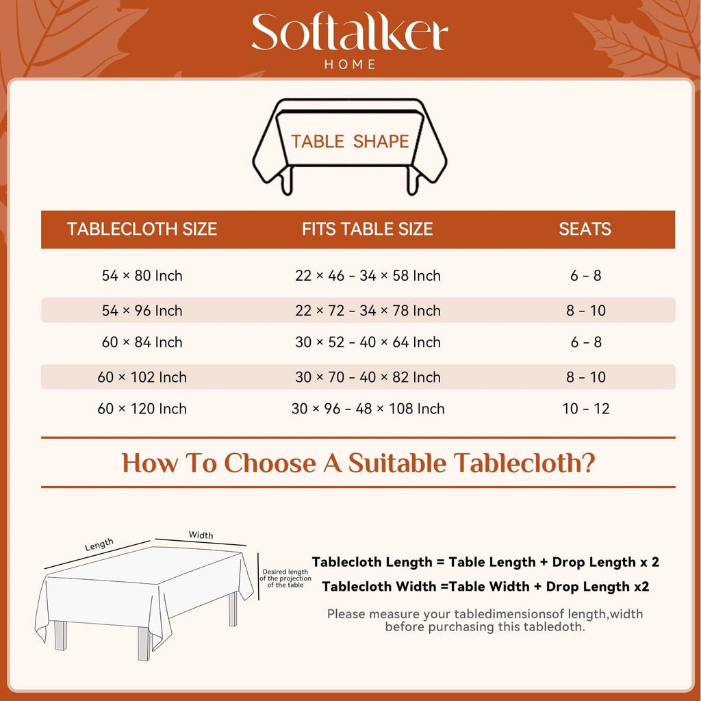 Fall Checkered Tablecloth Rectangle, Orange, 54 x 80 Inch