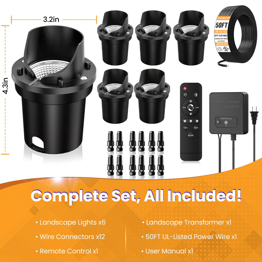 Low Voltage Landscape Lighting Kit, 2200K-6500K Well Lights 6Pack