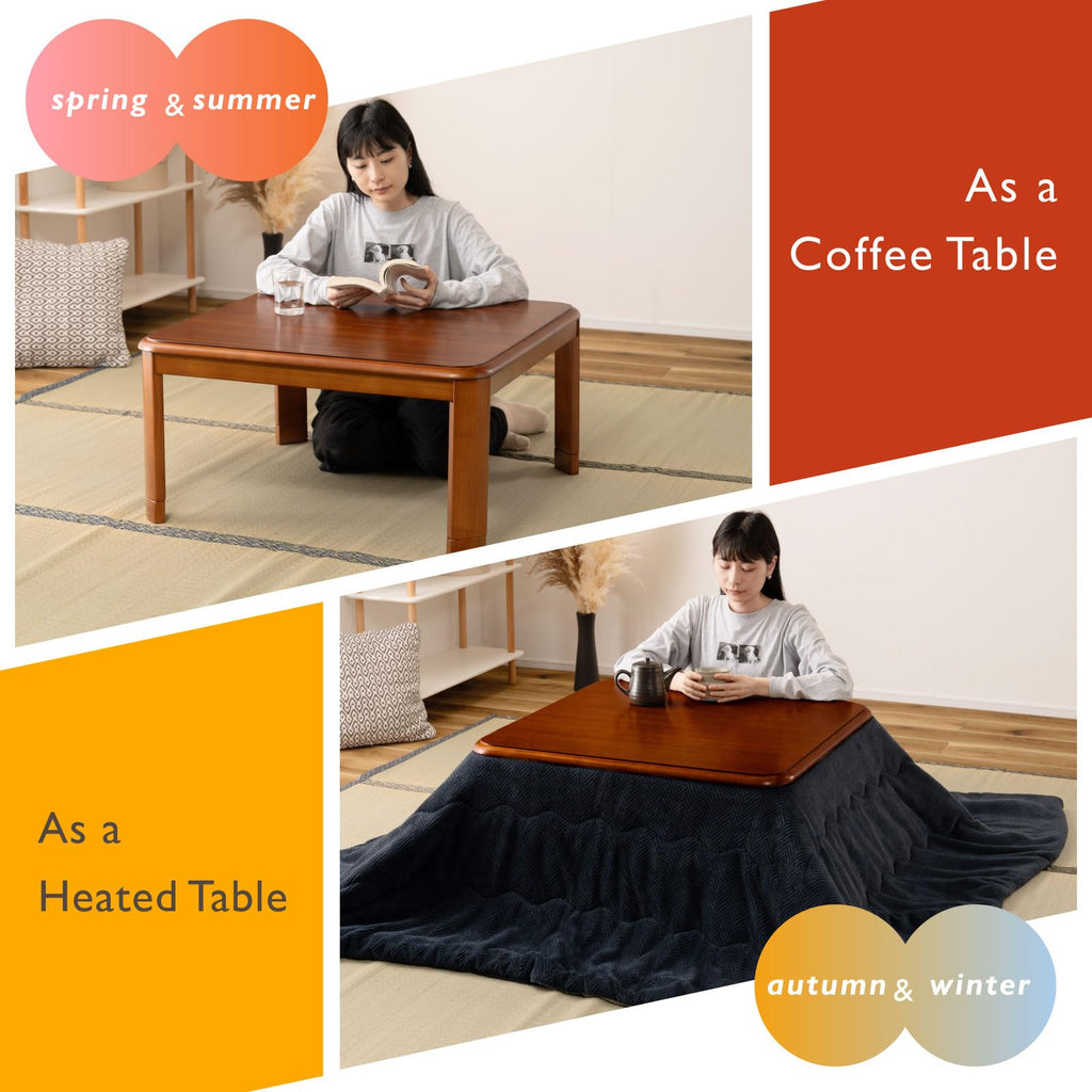 Japanese Kotatsu, 47" Rectangular Heated Chabudai Table, Brown