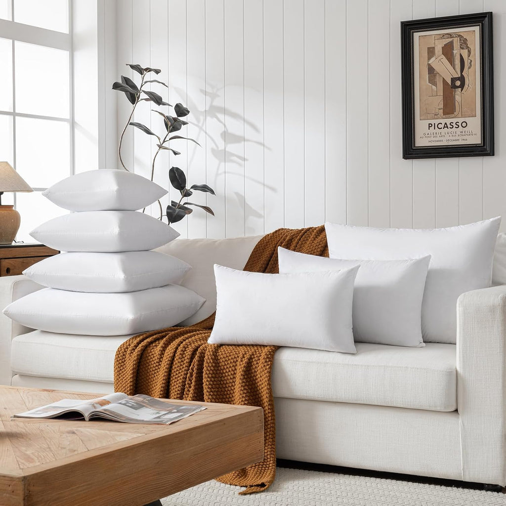 Hotel-Style 18x18 Goose Feather Pillow Insert for Sofa & Bed - 100% Odorless & Plump Cushion Filler - 233TC Cotton - Set of 2