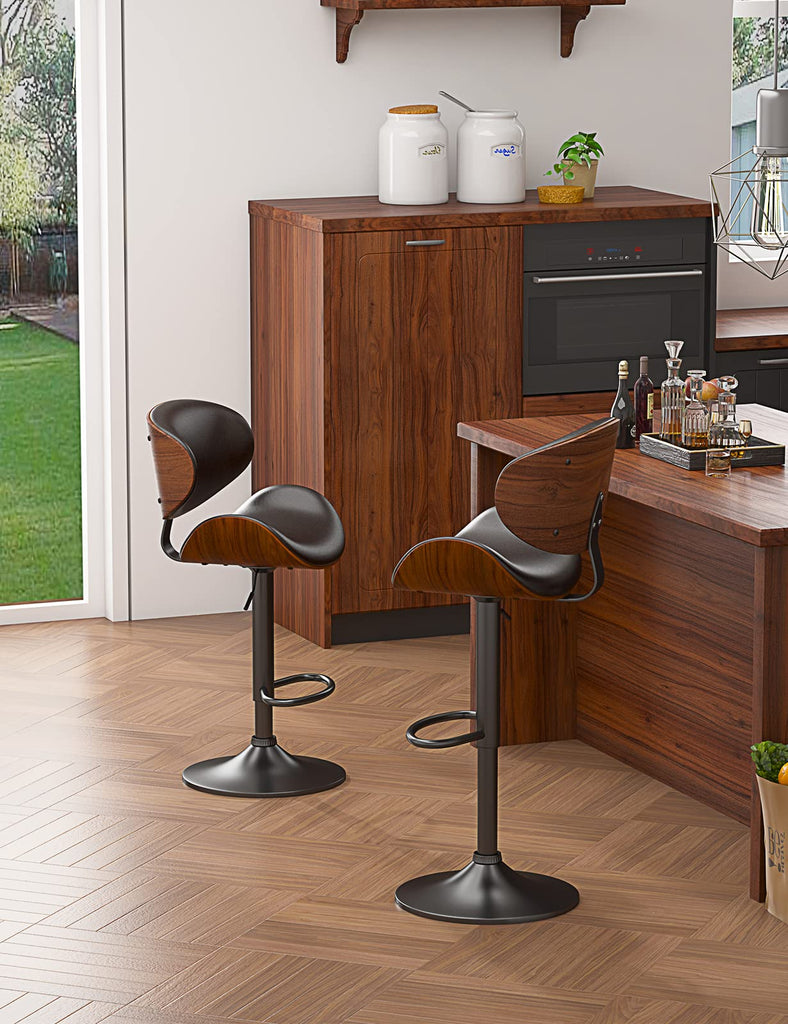 Bentwood Swivel Bar Stools Set of 2, Adjustable, Matte Black