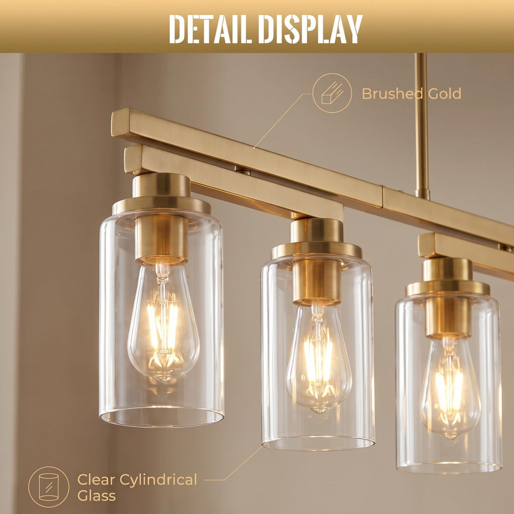 Brushed Gold Linear Chandelier,43.3" Dining Room Light Fixture