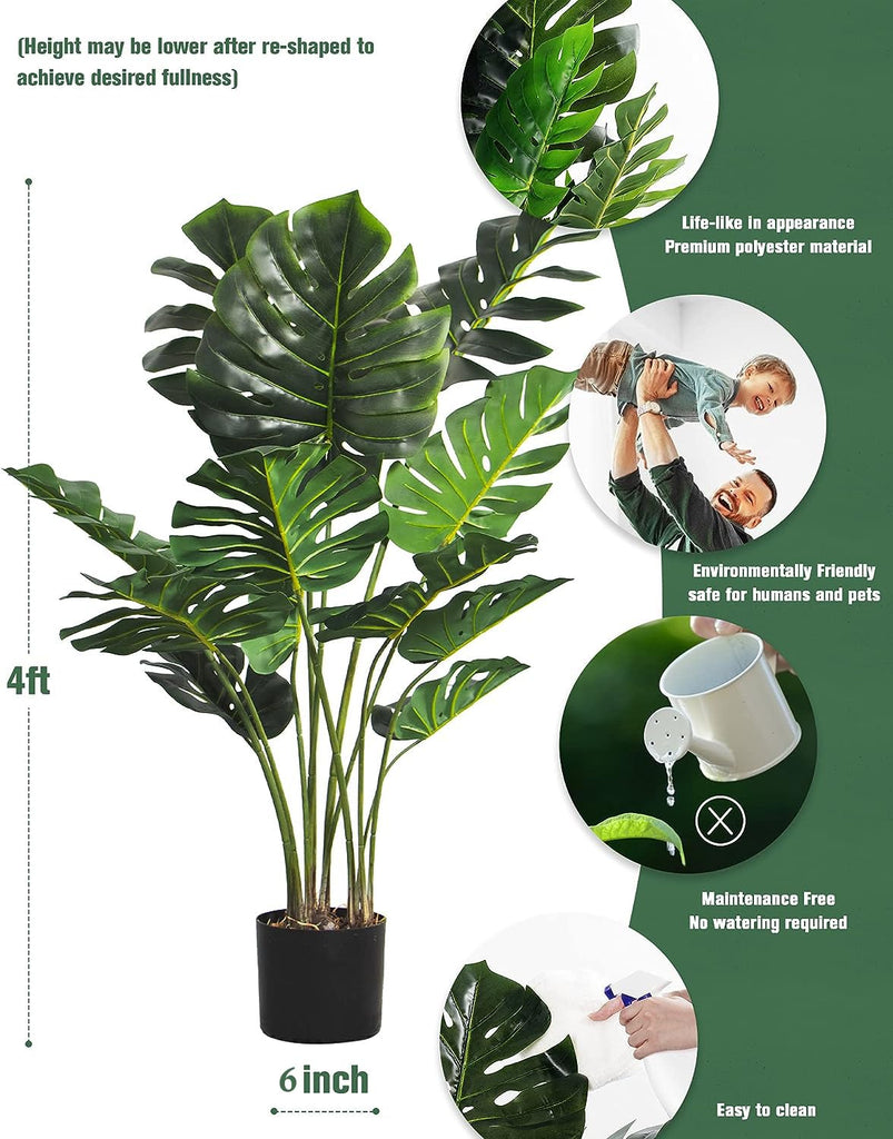 Artificial Monstera Plant 4FT Tall Fake Swiss Cheese Potted Faux Tropical Floor Plants Indoor Decorative House Palm