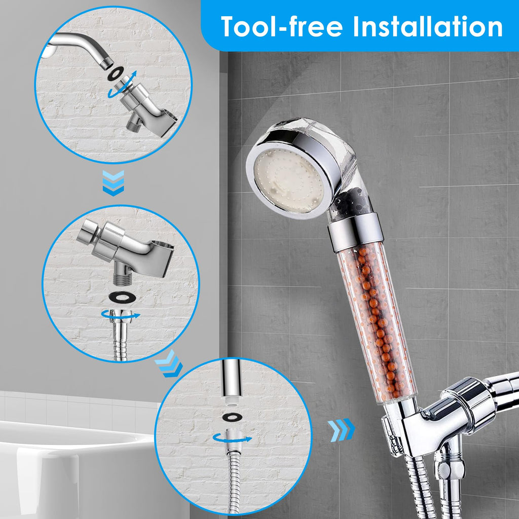 LED Handheld Shower Head Set with Filtration, Automatic 7-color Changing Shower Head Kit, High Pressure Handheld