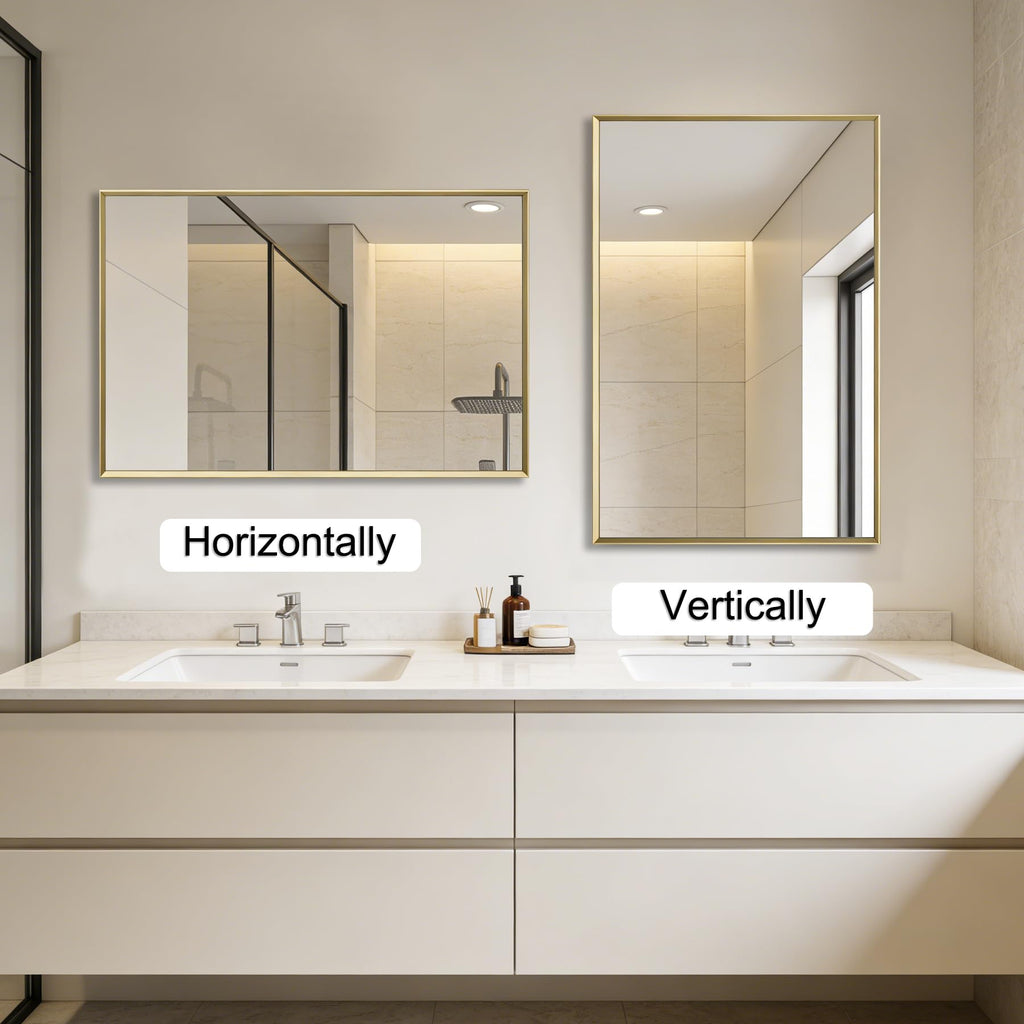 Bathroom Mirror for Wall, 24x16 Inch Framed Vanity Mirror Brushed Gold