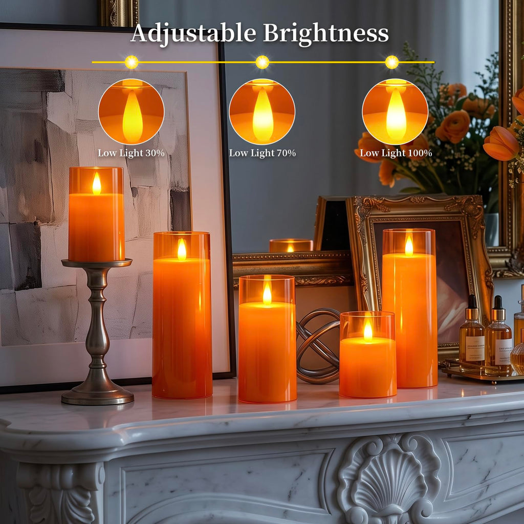 Orange Flameless Candles Realistic Flickering with Remote for Fall