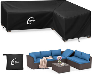 Patio L-Shaped Sectional Sofa Cover, 420D Heavy-Duty Oxford Fabric Outdoor Sectional Cover with 6 Windproof Buckles