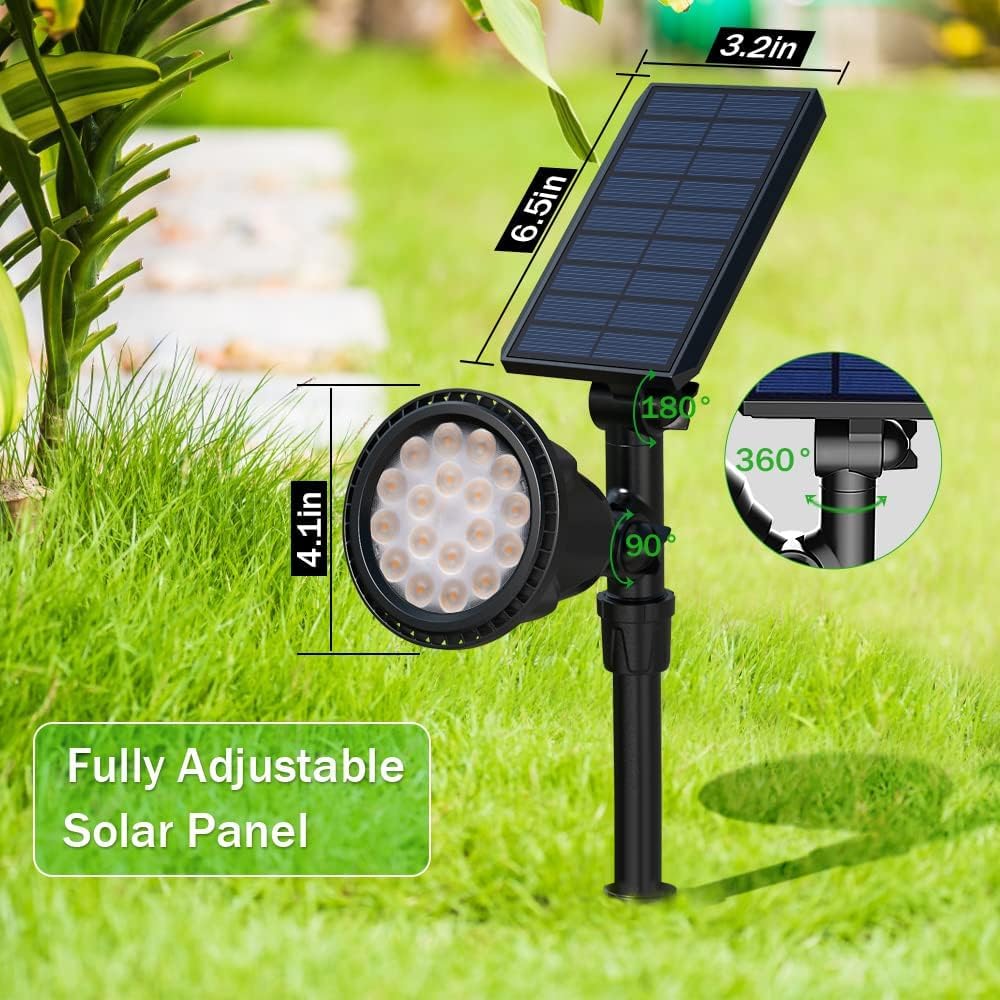 Solar Spotlights, 18 LED Solar Lights Outdoor Waterproof, 2 Mode Soft Warm White Landscape Lighting Auto On/Off Spot