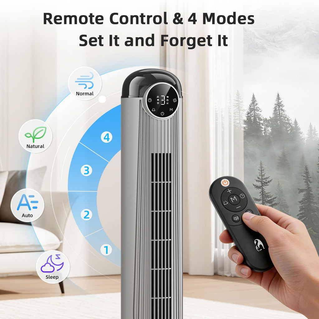 T36 Tower Fan, 36 Inch DC Brushless Motor Bladeless Oscillating Fan with Remote, 6 Speeds & 4 Modes,LED Display, 9H