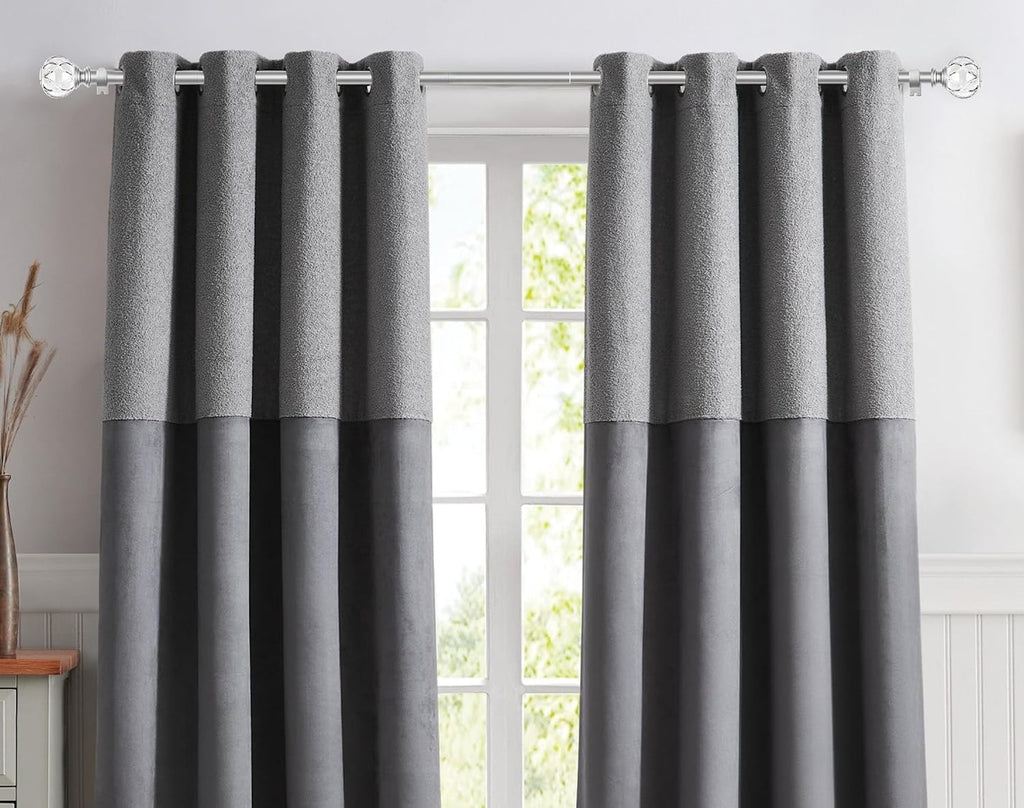 1 Inch Curtain Rod for Windows 32 to 58 Inch(2.6 to 4.8 ft), Silver Telescoping Decorative Drapery Rods with Acrylic