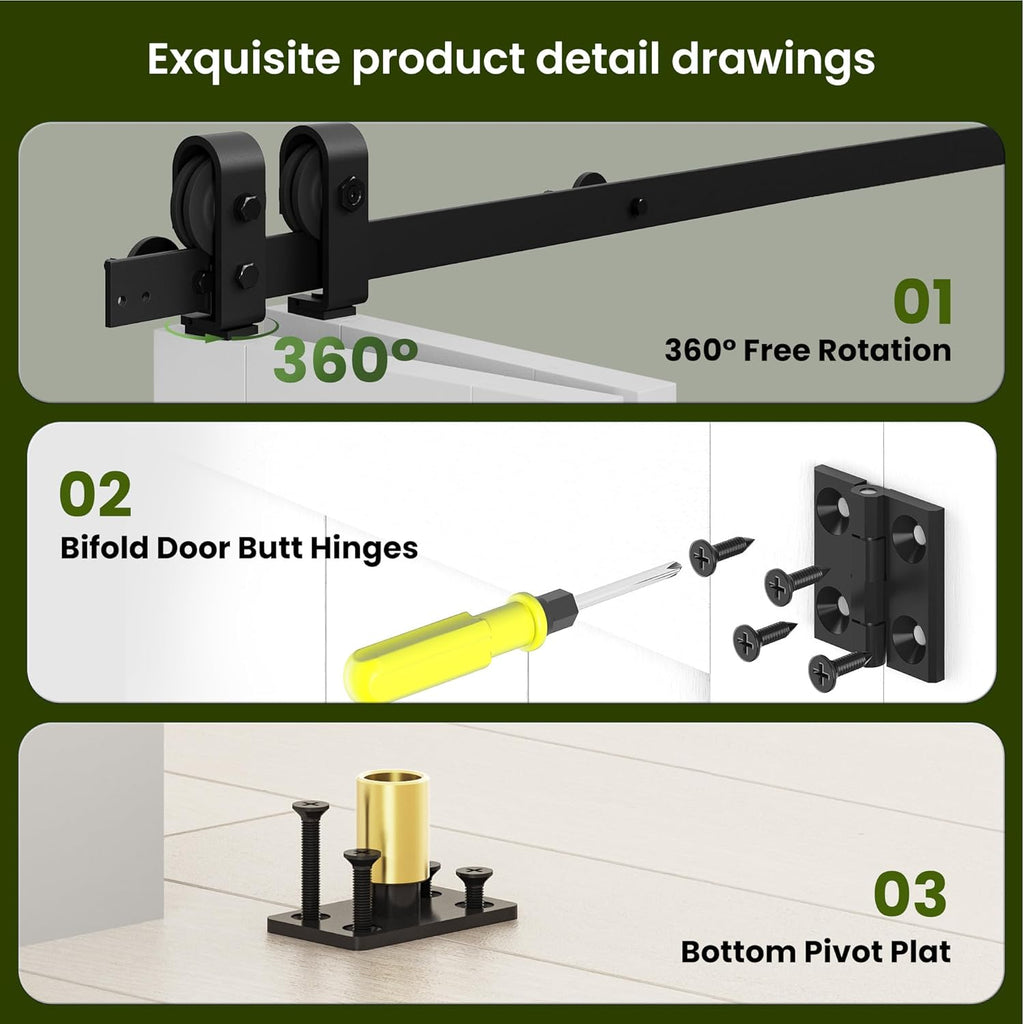 Bifold Barn Door 40'' x 84'',Bi-Fold Sliding Closet Doors with Hardware Kit Included,44'' Track Kit 