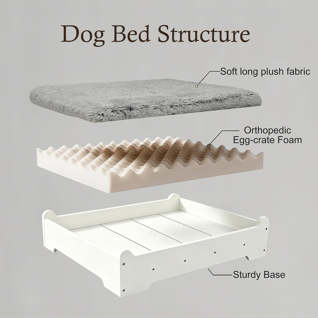 Large Size Elevated Dog Bed, White Finish Raised Dog Bed