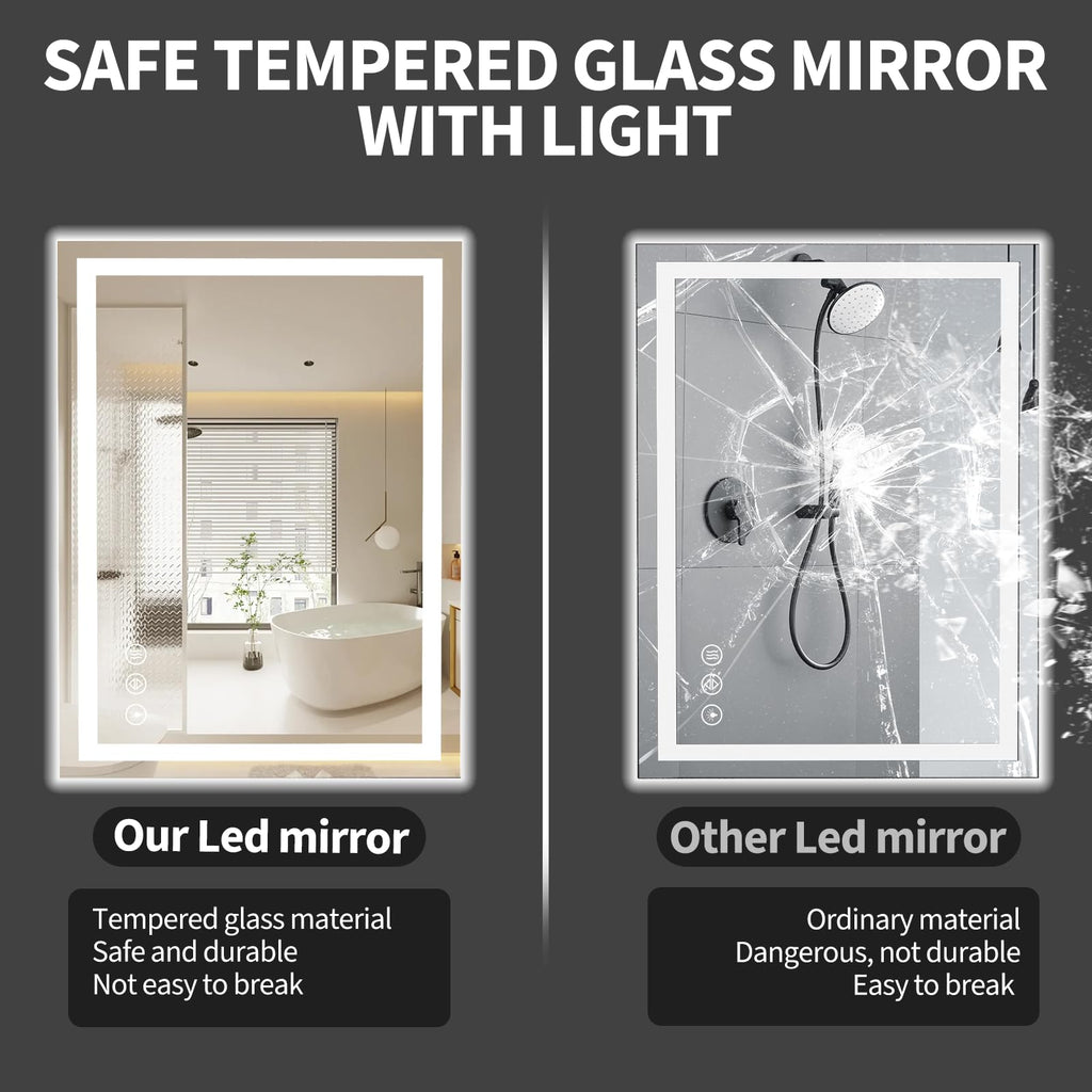 28x20 LED Bathroom Mirror, Shatterproof Mirror with Light