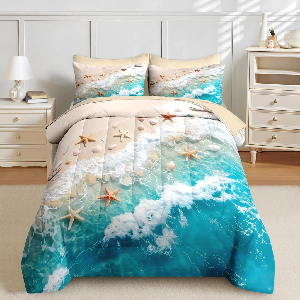 Comforter Set with Sheets, 5 Pieces Beach Starfish Bedding