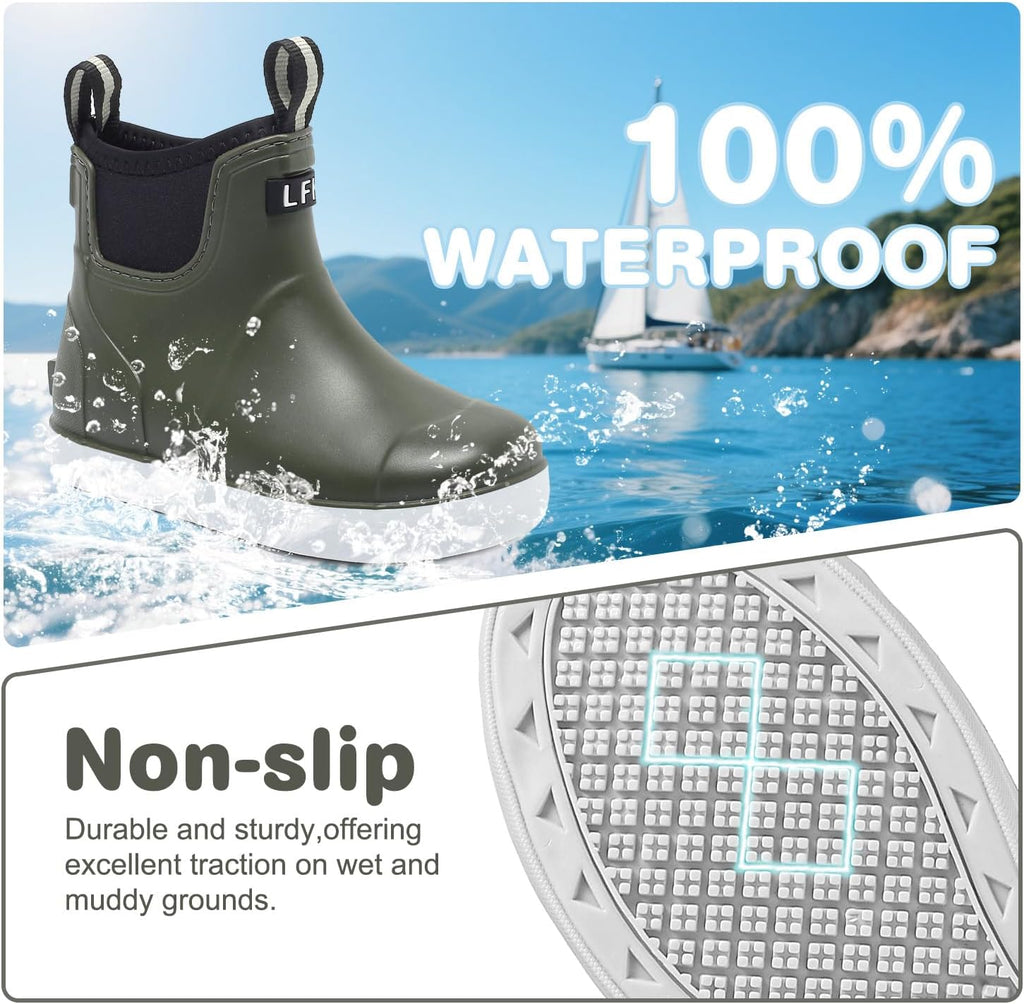 Boys Girls Rain Boots Kids Deck Boots with Anti-Slip Traction
