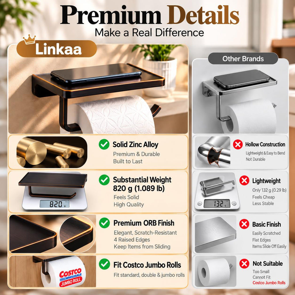 Bronze Toilet Paper Holder with Shelf Oil Rubbed Bronze, Zinc Alloy