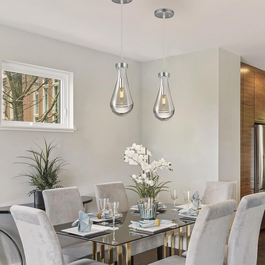 Raindrop Pendant Lights Kitchen Island Teardrop Chrome Hanging Light Fixtures Clear Solid Glass Pendant Light Modern Chandeliers for Dining Room Porch Corridor Living Room A121-B0BN13PXD8