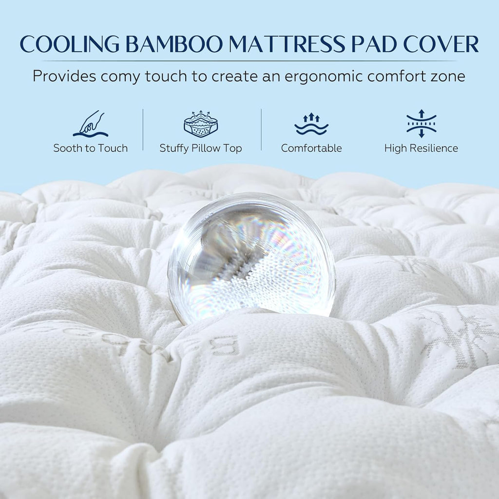 5 Inch Cooling Bamboo Viscose Mattress Topper Queen Size,60x80 in,2000 GSM | Queen Bamboo Mattress Pad Cover,Gel