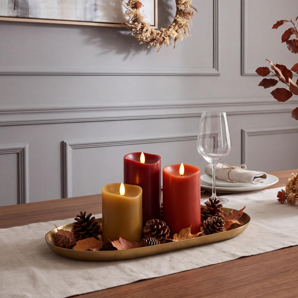 Fall Flameless Pillar Candles with Remote, Real Wax LED Candles, Set of 3