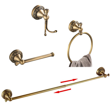 Antique Brass Towel Bar Set, Adjustable Bathroom Accessories Include Expandable Towel Holder Toilet Paper Holder