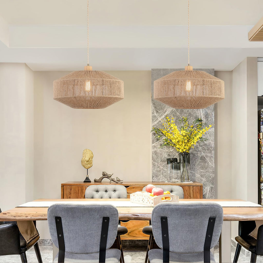 Coastal Large Woven Plug in Pendant Light with 14ft Handmade Woven Light Cord, Dimmable Switch, Natural Hemp Rope