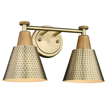 Bathroom Light Fixtures, 2-Light Bathroom Vanity Lights Over Mirror, Antique Gold Wall Sconces, Hammered Metal Shade