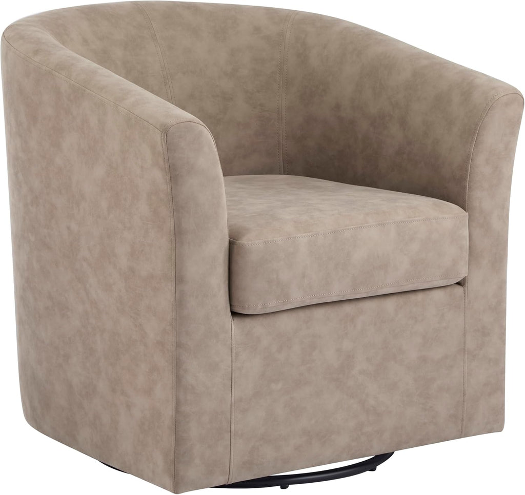 Daymian Faux Leather Swivel Club Chair, Living Room Swivel Barrel Chair with 360-Degree Rotation and Cushion, Modern