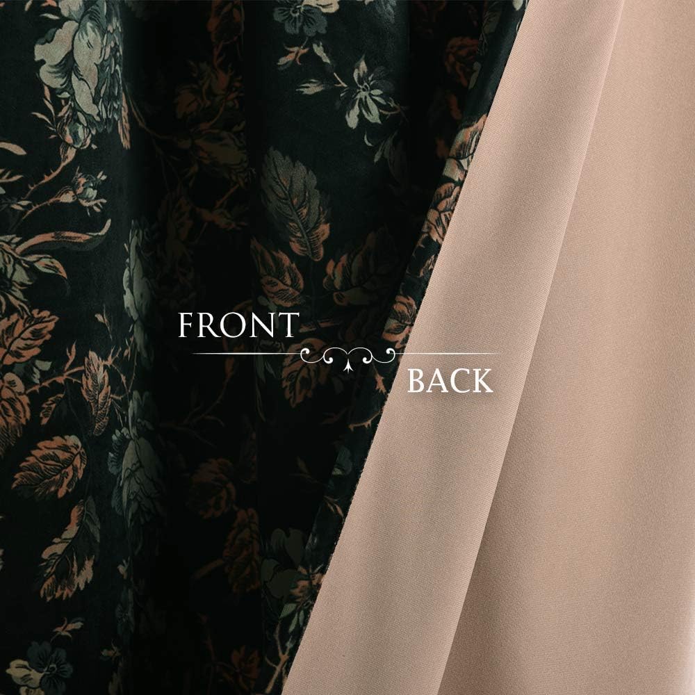 Black Velvet Curtains 84 inches Long - Printed Floral Design Home Decoration Luxury Thermal Insulated Blackout Window