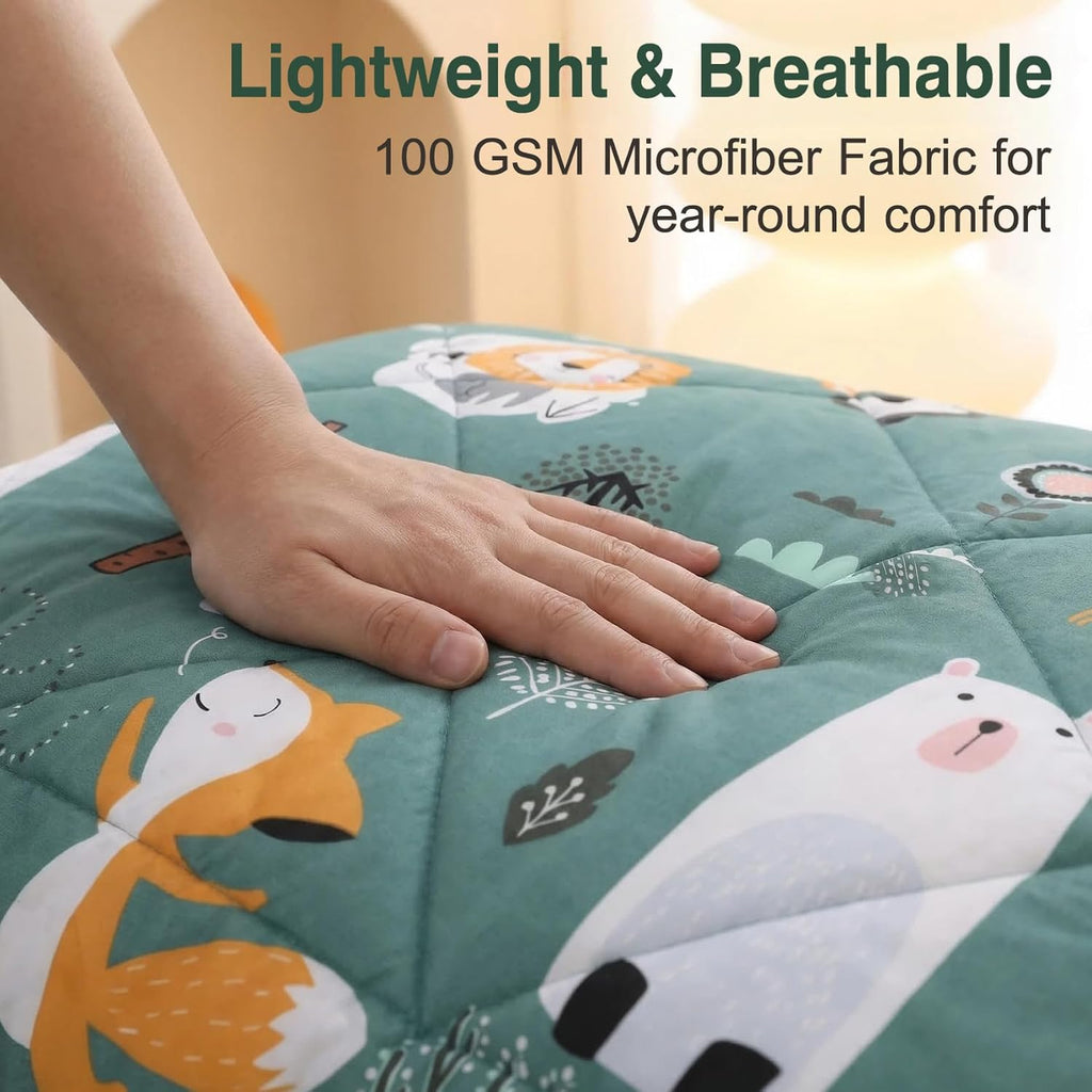 Green Forest Animals Kids Comforter Set Full, 3 Piece Woodland Printed Microfiber Bedding Set, Machine Washable