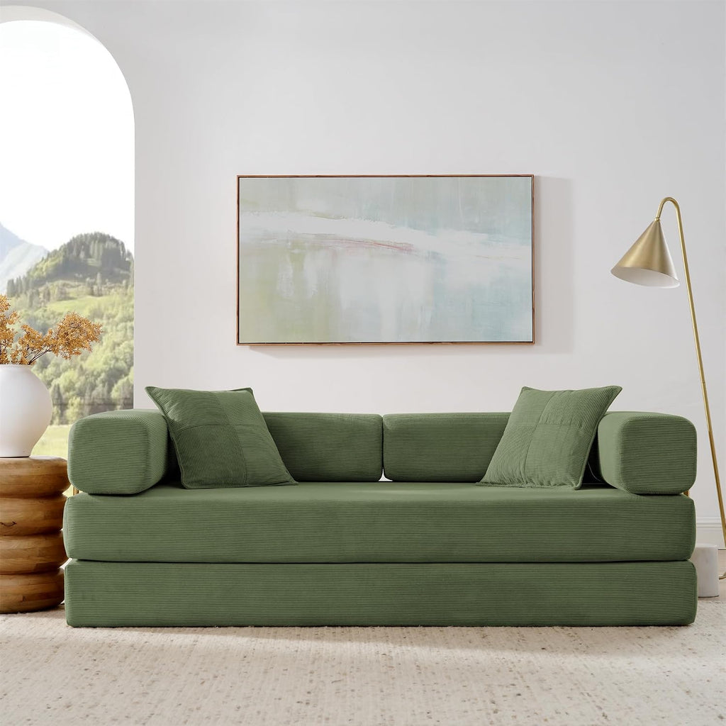 4-in-1 Folding Convertible Sofa Bed, 78 Inch Oversized Corduroy Upholstered Boneless Couch, Loveseat Sleeper with