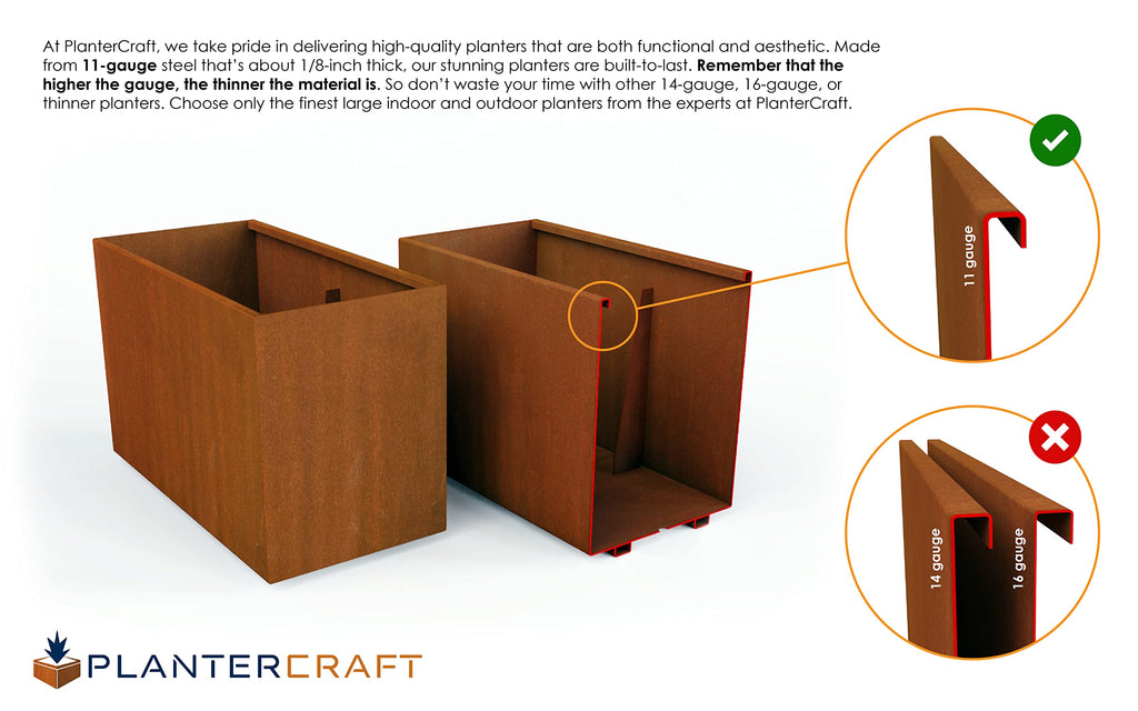 Large Rectangular Planters for Outdoor Plants - 36x12x24 Corten Steel Planter Box | Extra Large Outdoor Planters