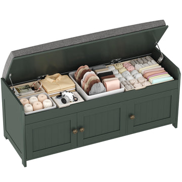 41.3" Shoe Bench with Lift Top Storage, Entryway Bench with Cushioned Seat, Wooden End of Bed Bench, Shoe Cabinet