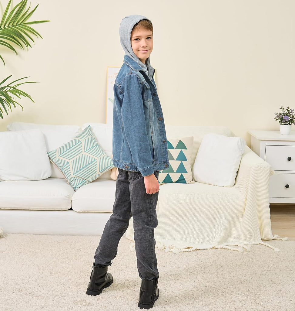 Kids Boys Girls Hooded Denim Jacket