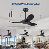 36 Inch Solid Wood Black Ceiling Fan with Remote,Ceiling Fan no Light,6 Speeds,Noiseless,Reversible DC Motor,Modern Ceiling Fans without Lights for Bedroom Farmhouse Kids Room A101-B0DFTD9F71