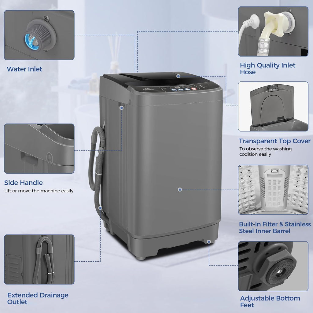 Portable Washing Machine, 20Lbs Capacity Full-Automatic Portable Washer Machine, 2.8Cu.ft Washer and Dryer Combo with