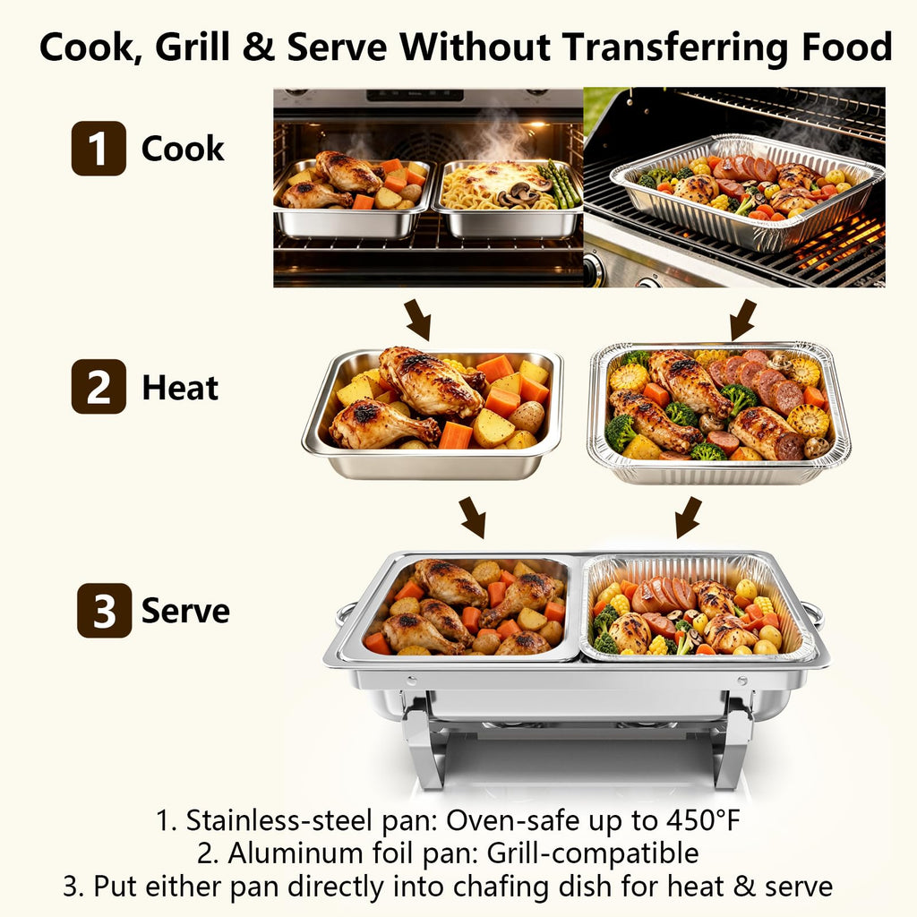 Chafing Dishes for Buffet, 11Qt, 4 Pack, Silver
