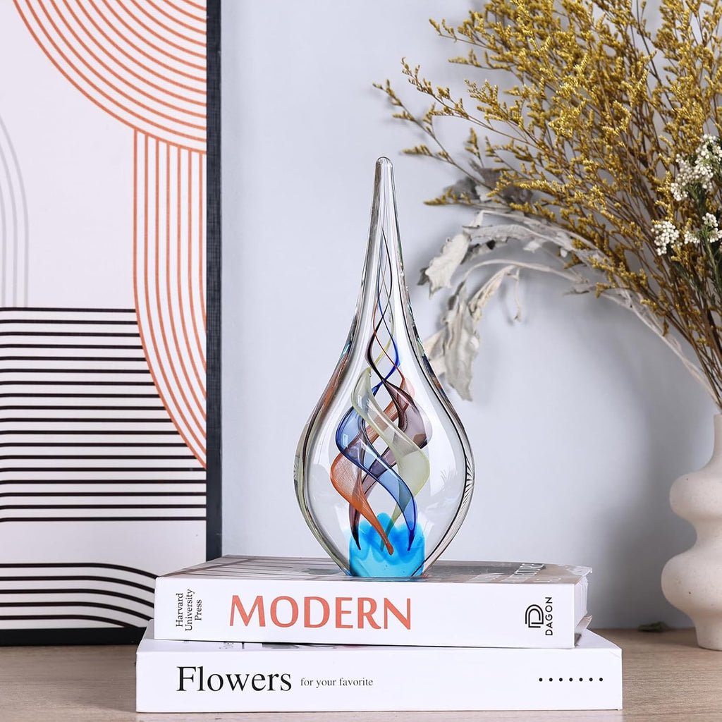 Hand Blown Glass Sculpture, Murano Style Decor, Clear Glass Art Collection Figurines, Teardrop Decorative Statue