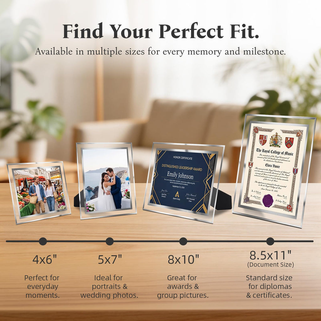 8.5x11 Picture Frame 4 Pack, Glass 8.5 by 11 Certificate Frame for Diploma Degree Award Document, Tabletop Display