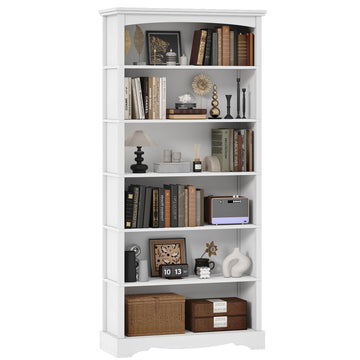 6-Tier Wooden Bookshelf, 76 Inch Tall Bookshelf with Storage, Floor Standing Modern Style Display Bookcase, Study