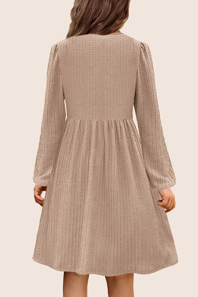 Girls Knit Sweater Dress Lantern Long Sleeve A-Line Dresses