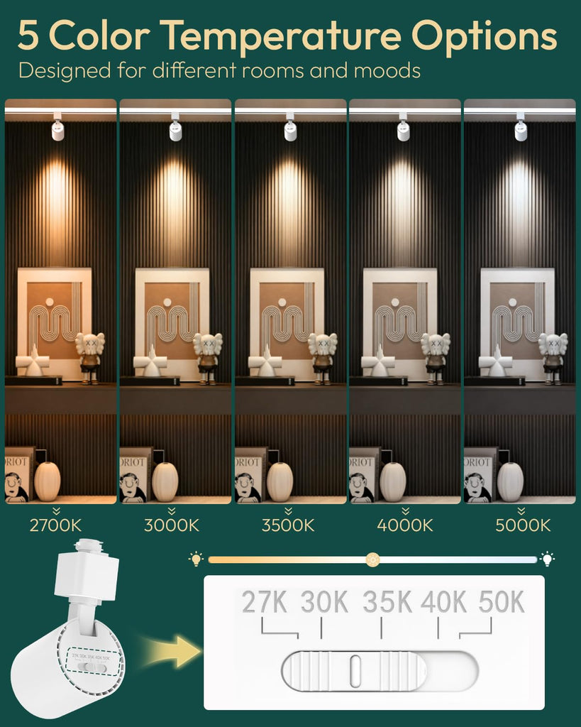12 Pack LED Track Lighting Heads, Dimmable H Type LED Track Lights with 5 Selectable Color Temperatures