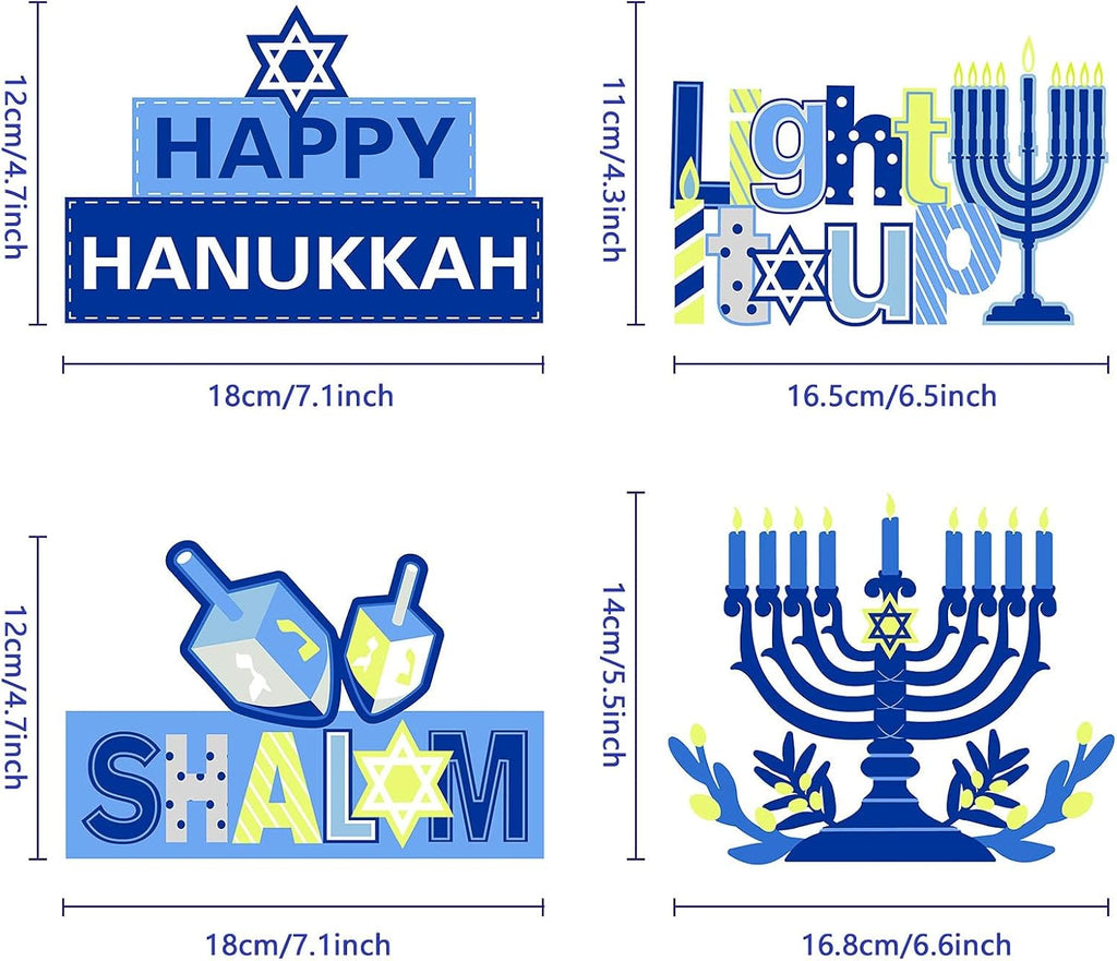 Hanukkah Party Decorations Wooden Chanukah Party Supplies Hanukkah Centerpieces Table Decorations Holiday - Set of 4