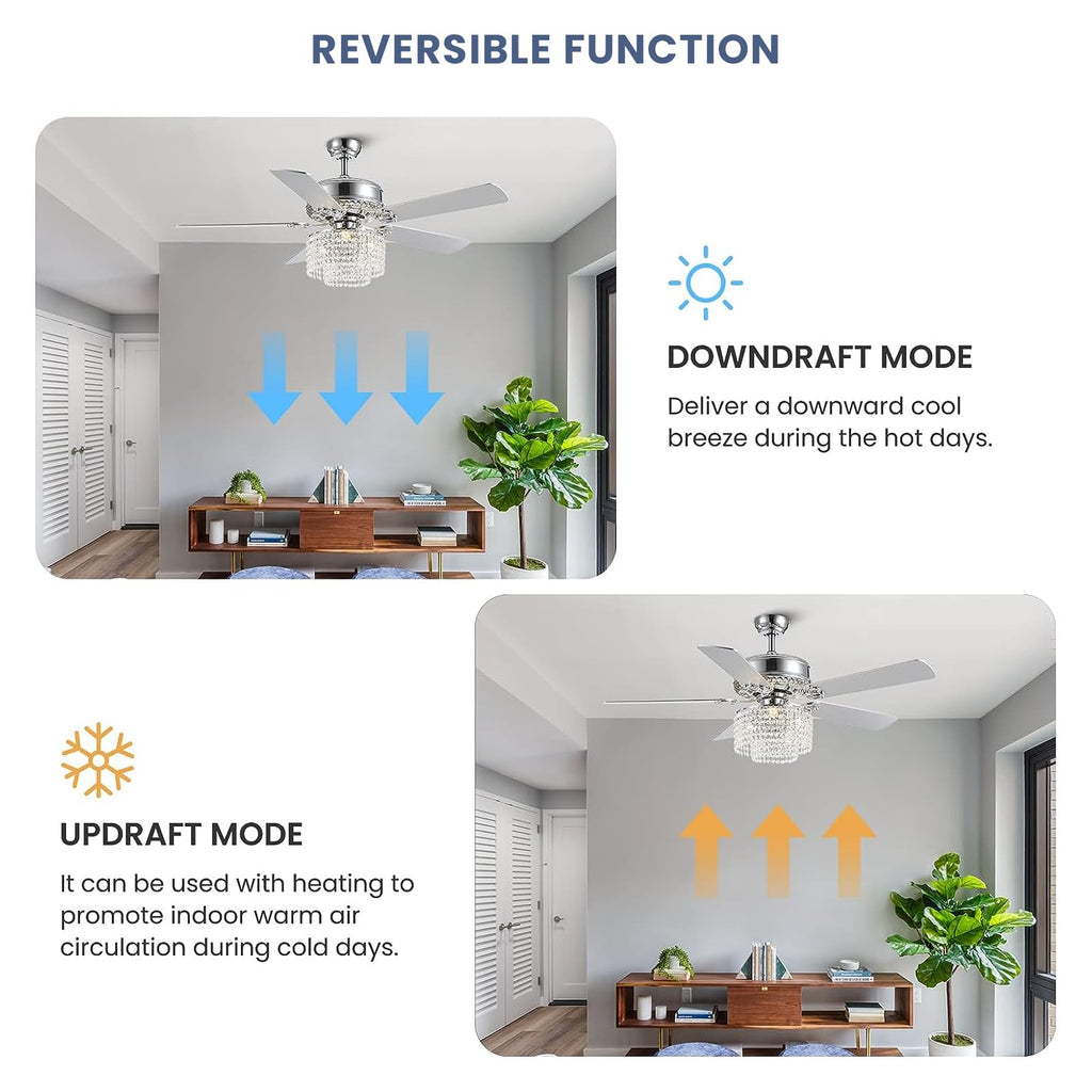 52 Inch Crystal Ceiling Fan with Light and Remote Control