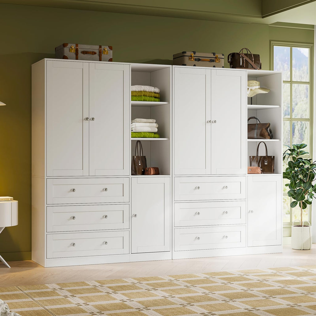 71"H Armoire Wardrobe Closet with Mirror and Open Shelves (1, White)