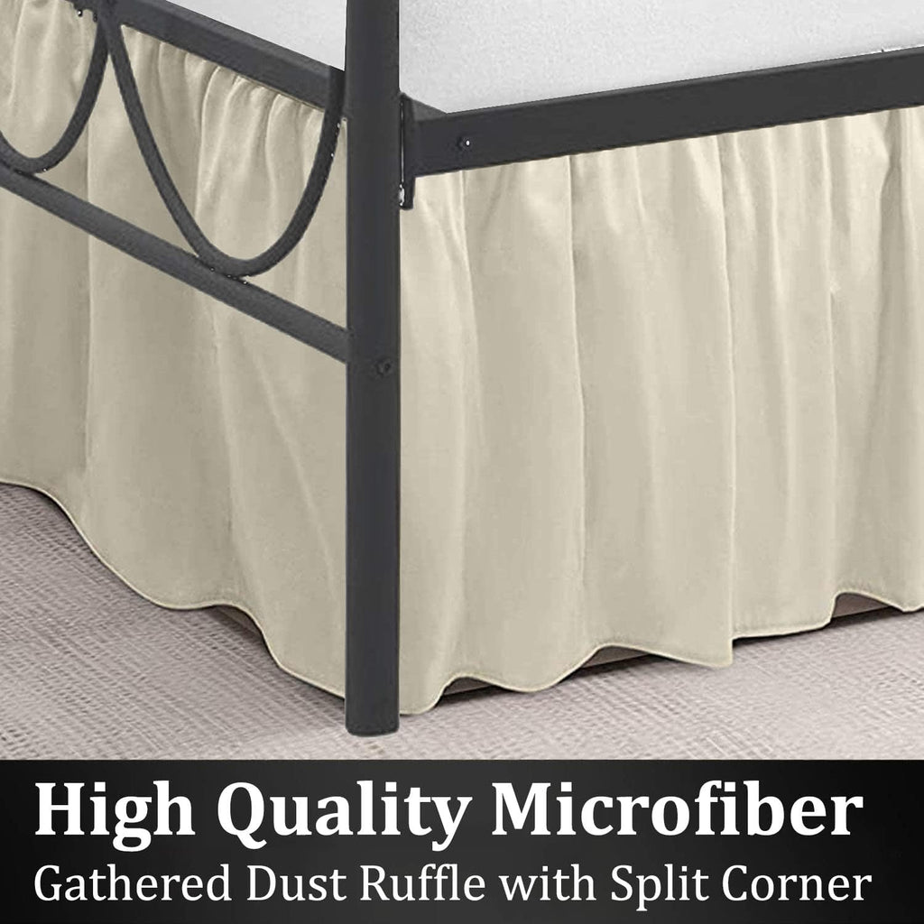 Queen Ruffled Bed Skirt, Split Corners, 18" Drop, Ivory | Dust Ruffle Bed Skirt with Platform, 3-Sided Coverage, 100%
