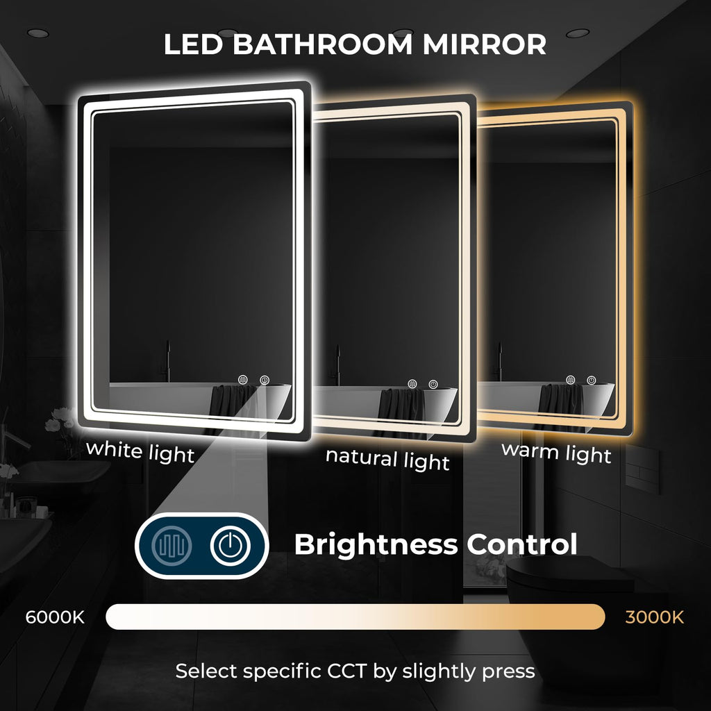 LED Bathroom Mirror with Lights, 28'' x 36'' Led Bathroom Vanity Mirror for Wall with Front and Backlit, Anti Fog