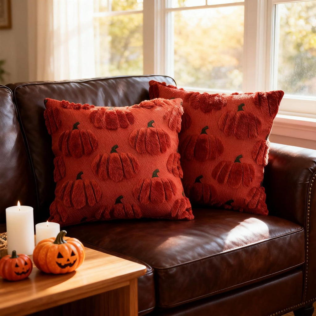 Fall Pumpkin Decorative Throw Pillow Covers 26x26 Set of 2 Pillow Covers, Faux Fur Square Pillow Cover Fluffy Plush